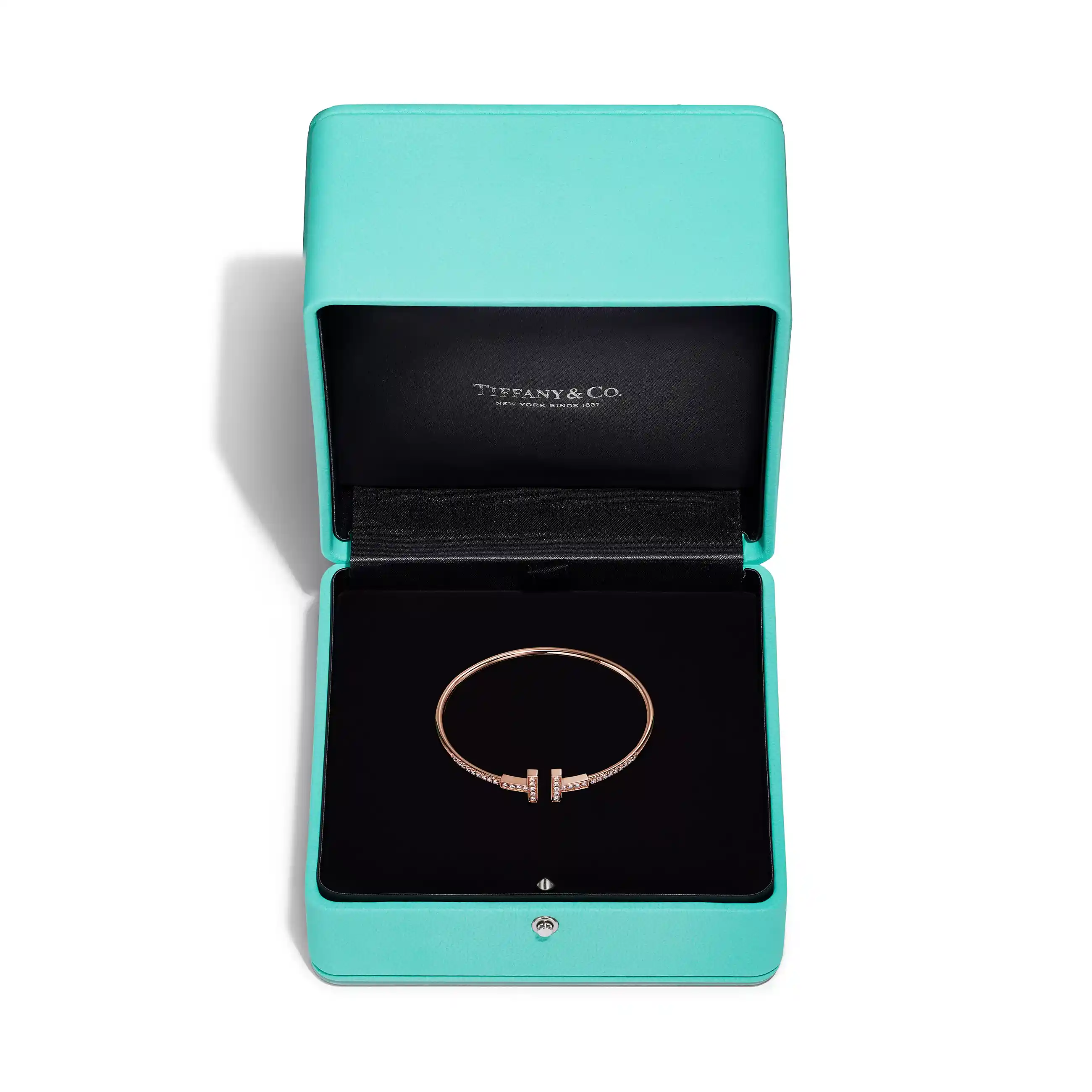 Tiffany T: Pavé Diamond Wire Bangle in Rose Gold