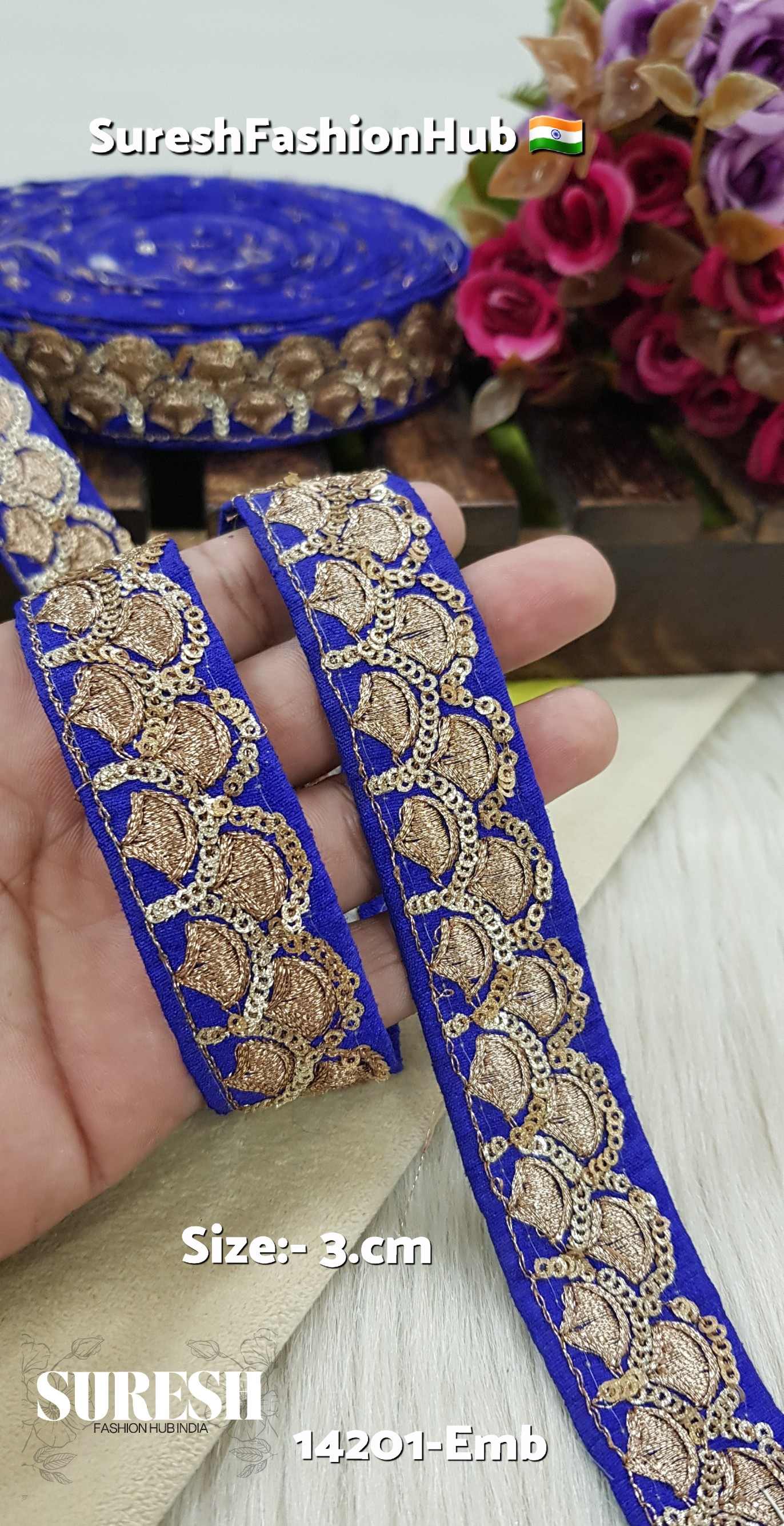 Blue Glitter Sequence & Matt Zari Embroidery Lace – 14201-Emb