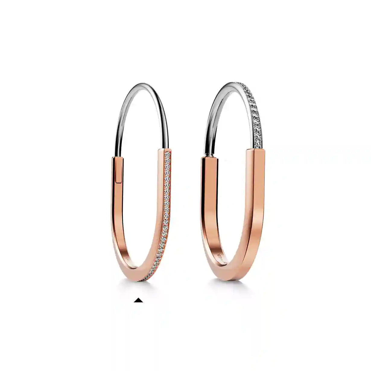 Tiffany Lock: Narrow Bangle in Rose and White Gold with Half Pavé Diamonds