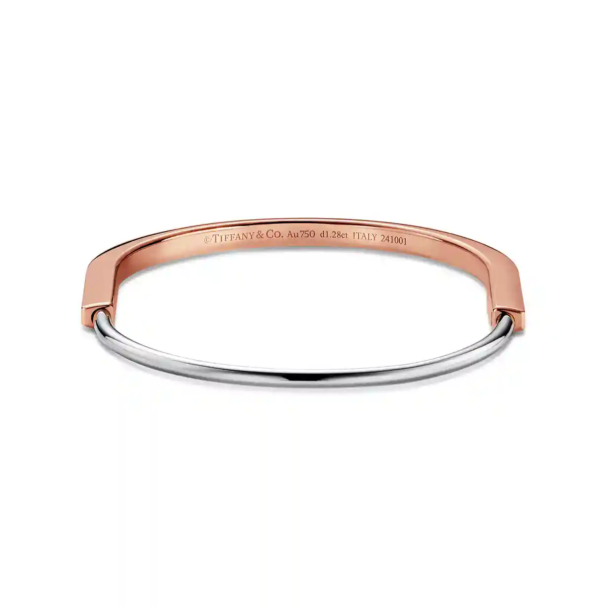 Tiffany Lock: Narrow Bangle in Rose and White Gold with Half Pavé Diamonds