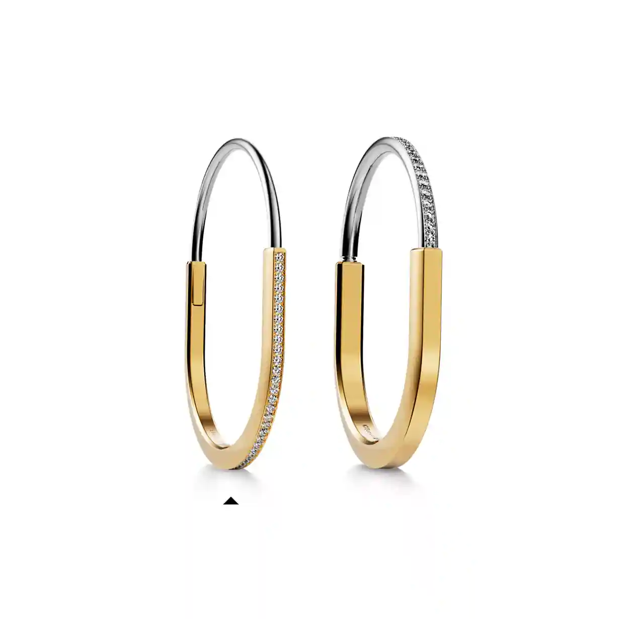 Tiffany Lock: Narrow Bangle in Yellow and White Gold with Half Pavé Diamonds
