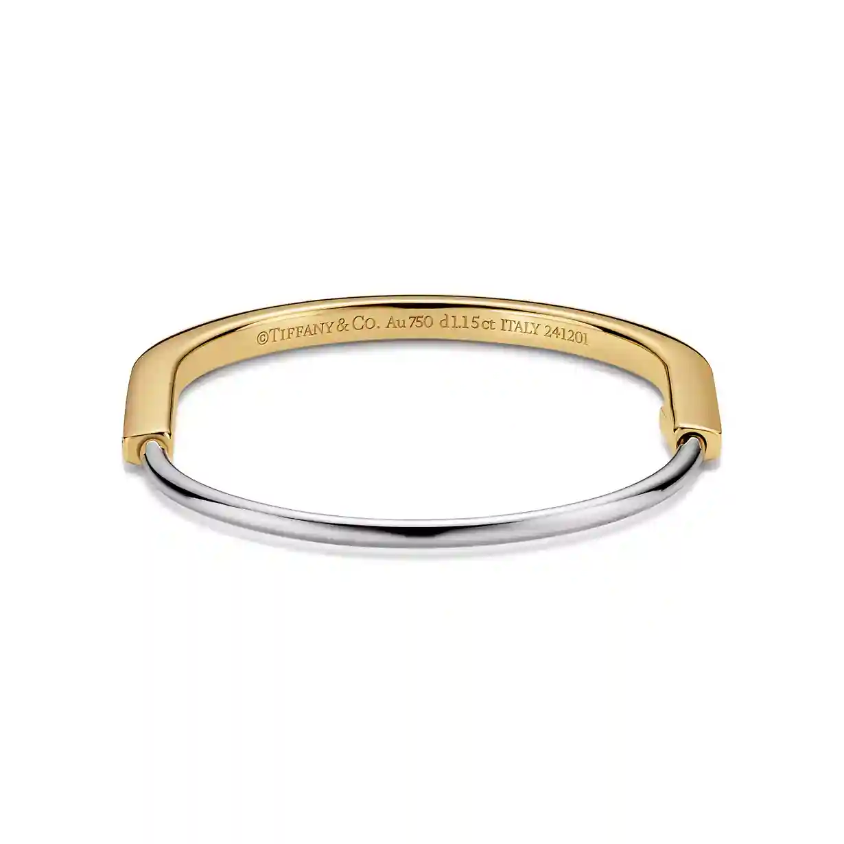 Tiffany Lock: Narrow Bangle in Yellow and White Gold with Half Pavé Diamonds