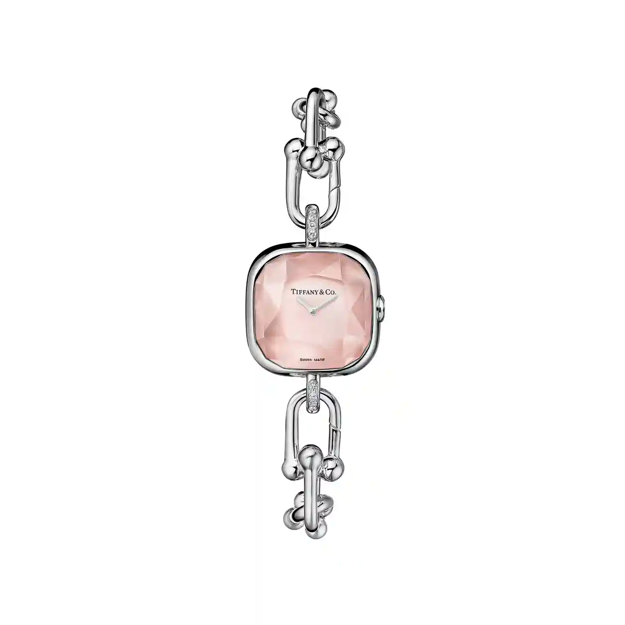 Tiffany HardWear: Watch in Sterling Silver and Diamonds with Pink Mother-of-pearl