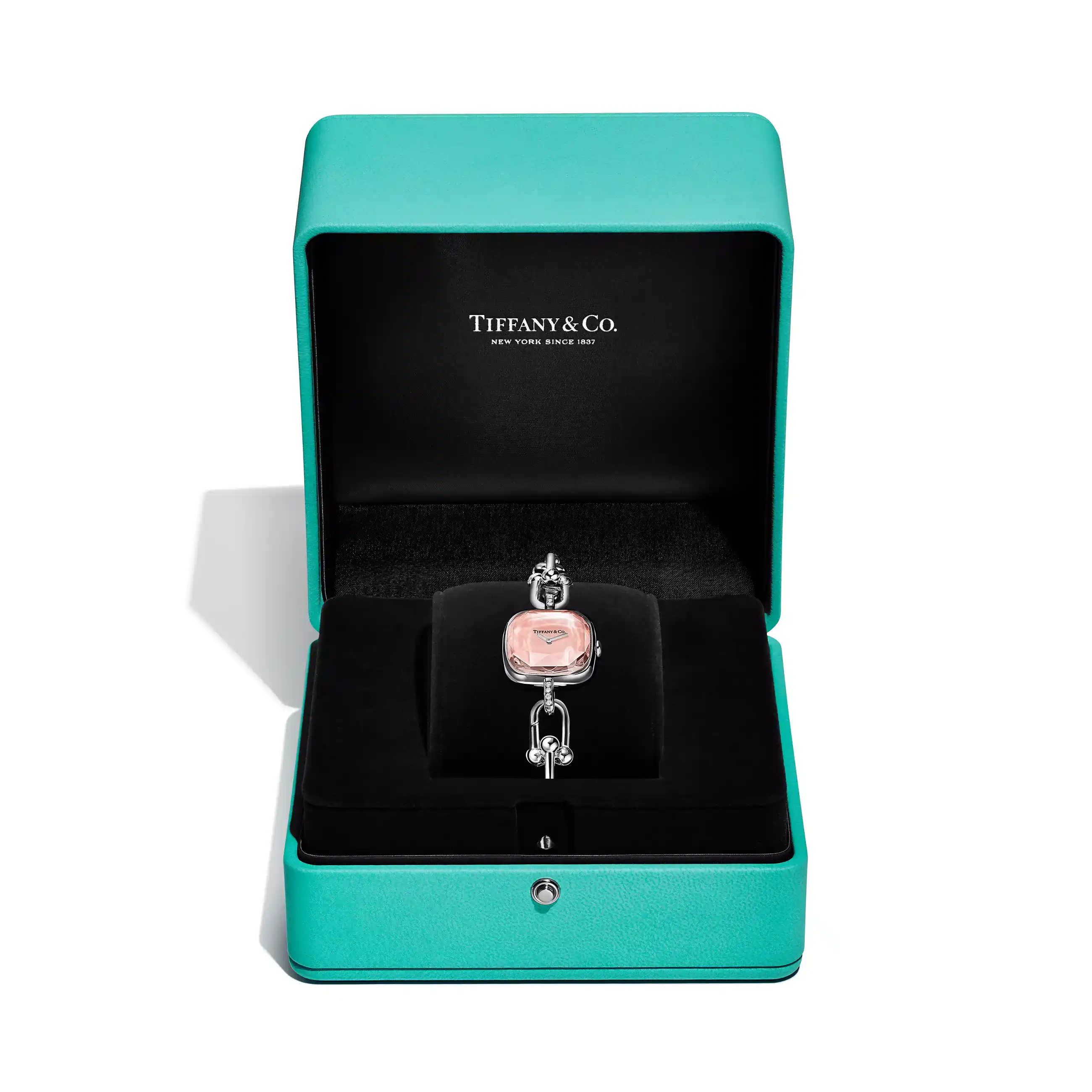 Tiffany HardWear: Watch in Sterling Silver and Diamonds with Pink Mother-of-pearl