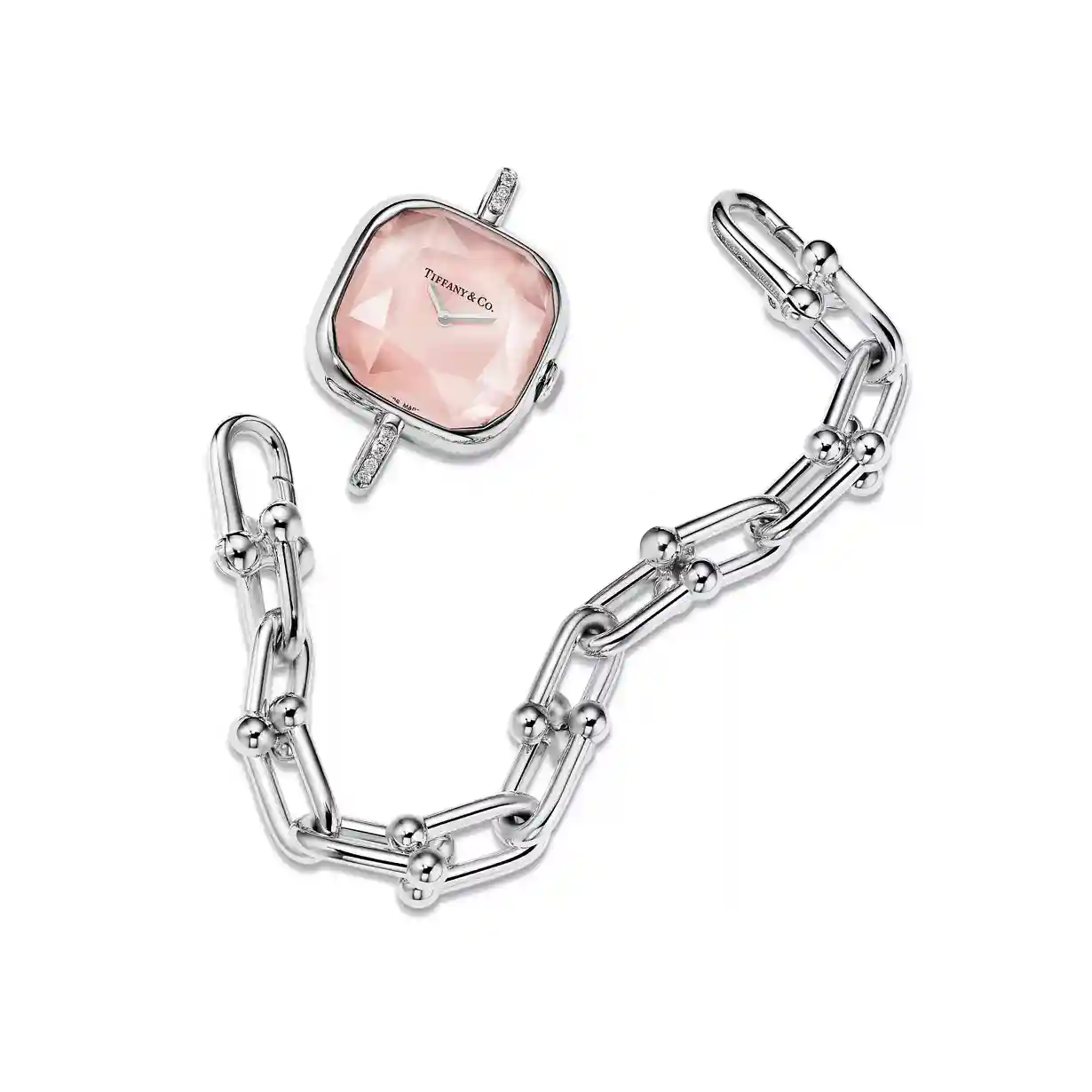 Tiffany HardWear: Watch in Sterling Silver and Diamonds with Pink Mother-of-pearl