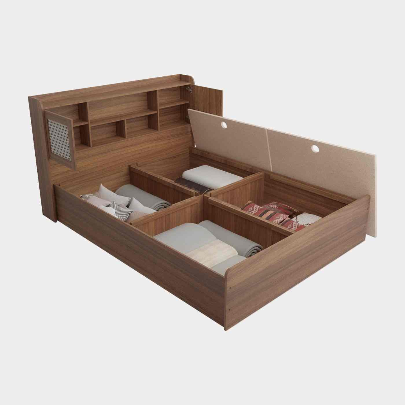 Sakura Rattan Box & Headboard Storage Bed - King, Leon Teak Finish