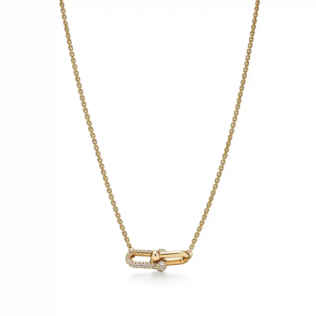Tiffany HardWear: Double Link Pendant in Yellow Gold with Diamonds