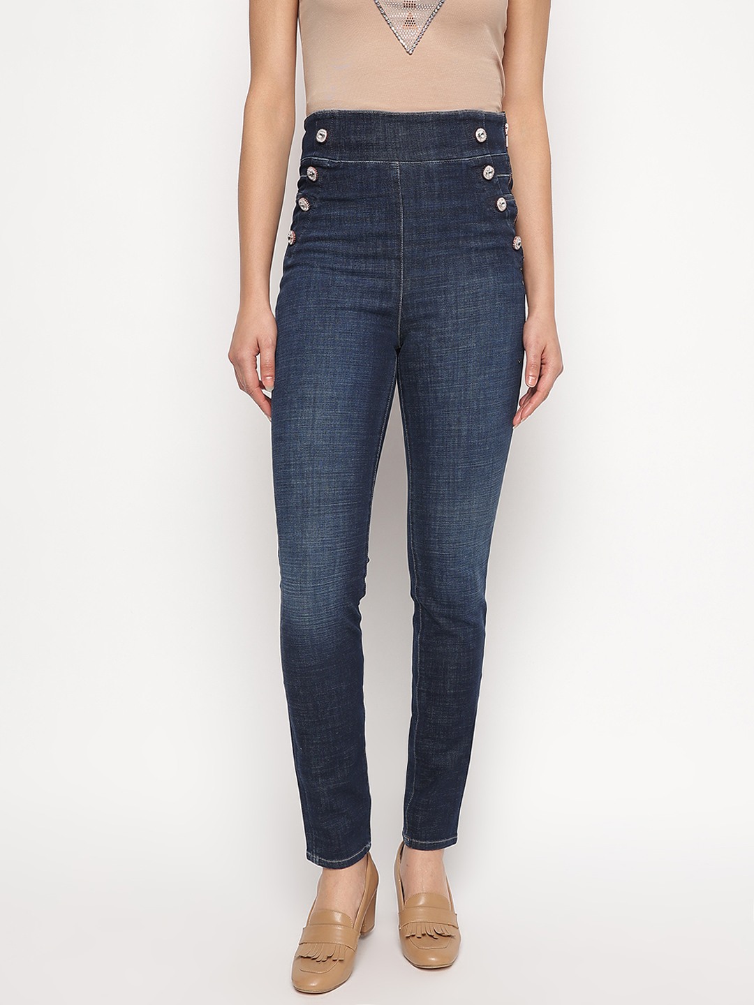 Blue Solid Skinny Fit Gwenny Jeans