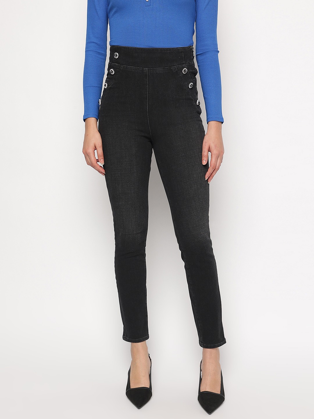 Black Solid Skinny Fit Gwenny Jeans