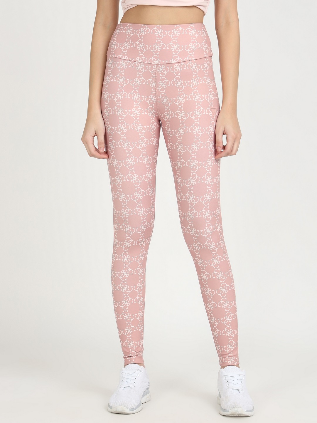 Pink Polyester Blend Printed Leggings
