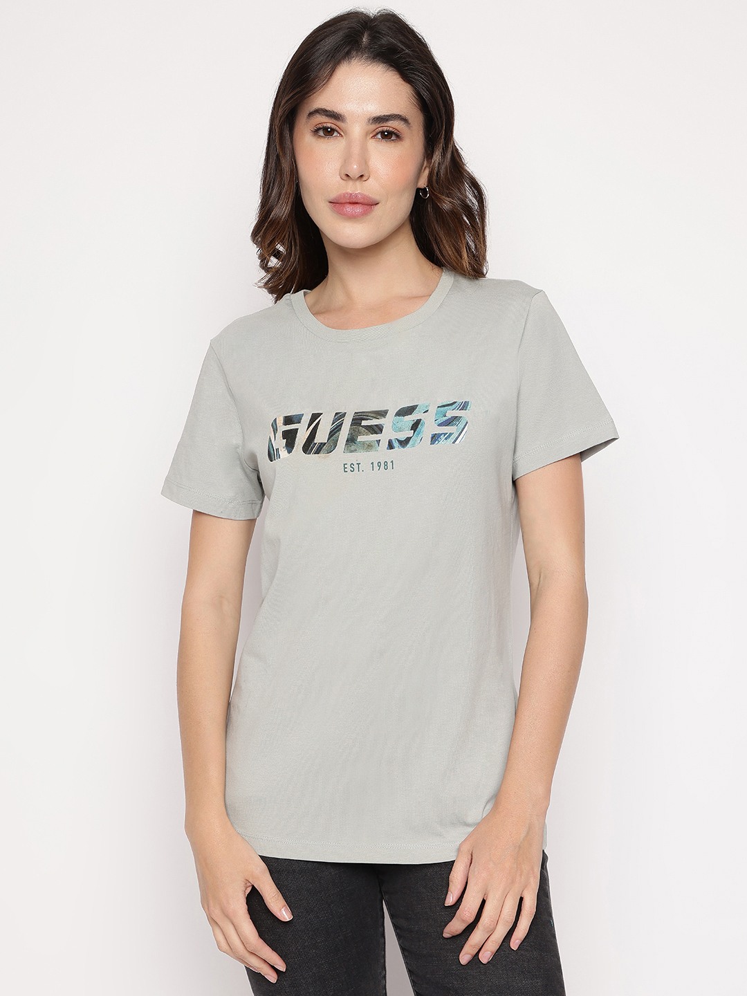 Grey Printed Round Neck Eulalia T-Shirt