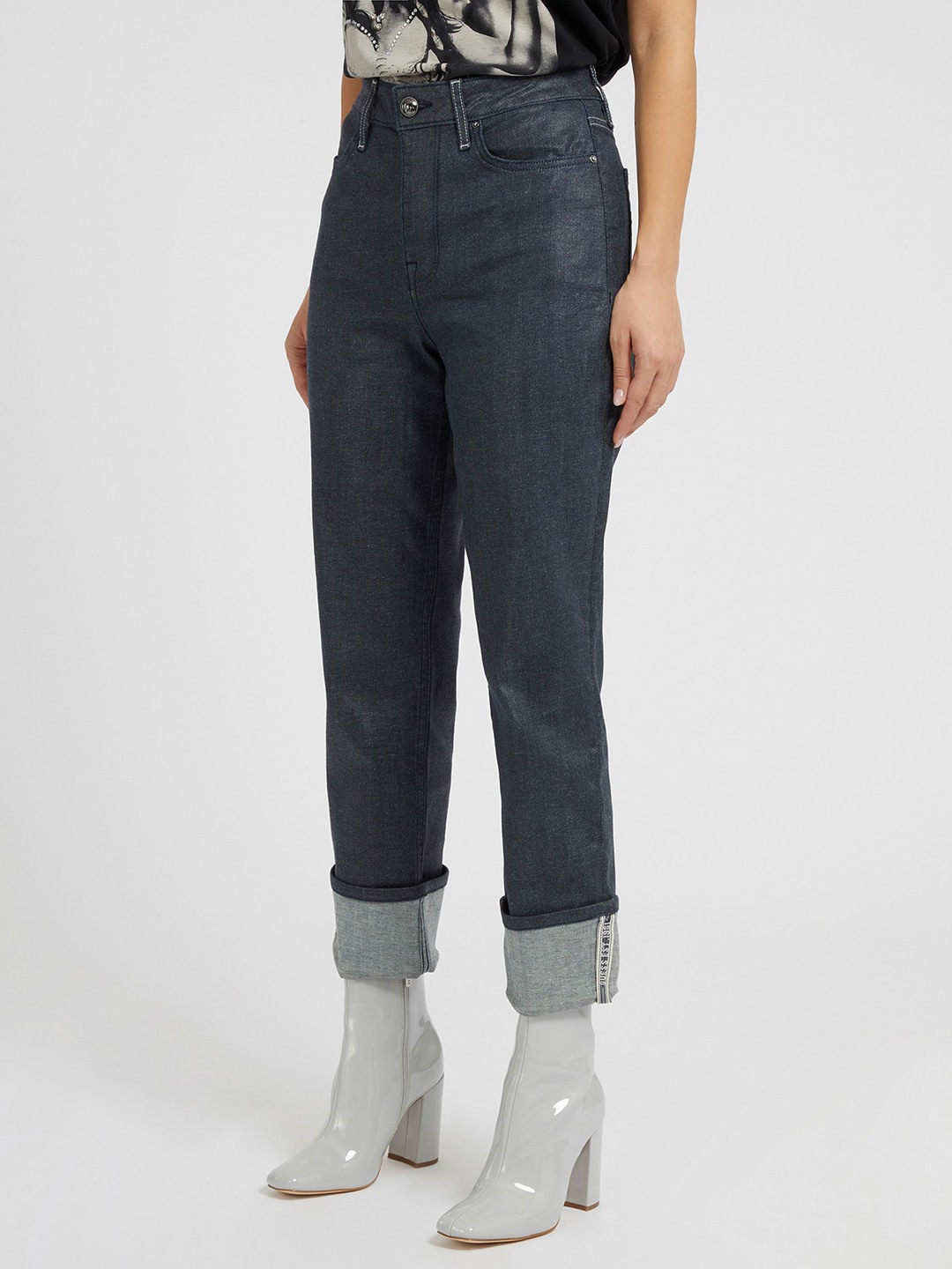 Blue Cotton Blend Solid Relaxed Fit Jeans