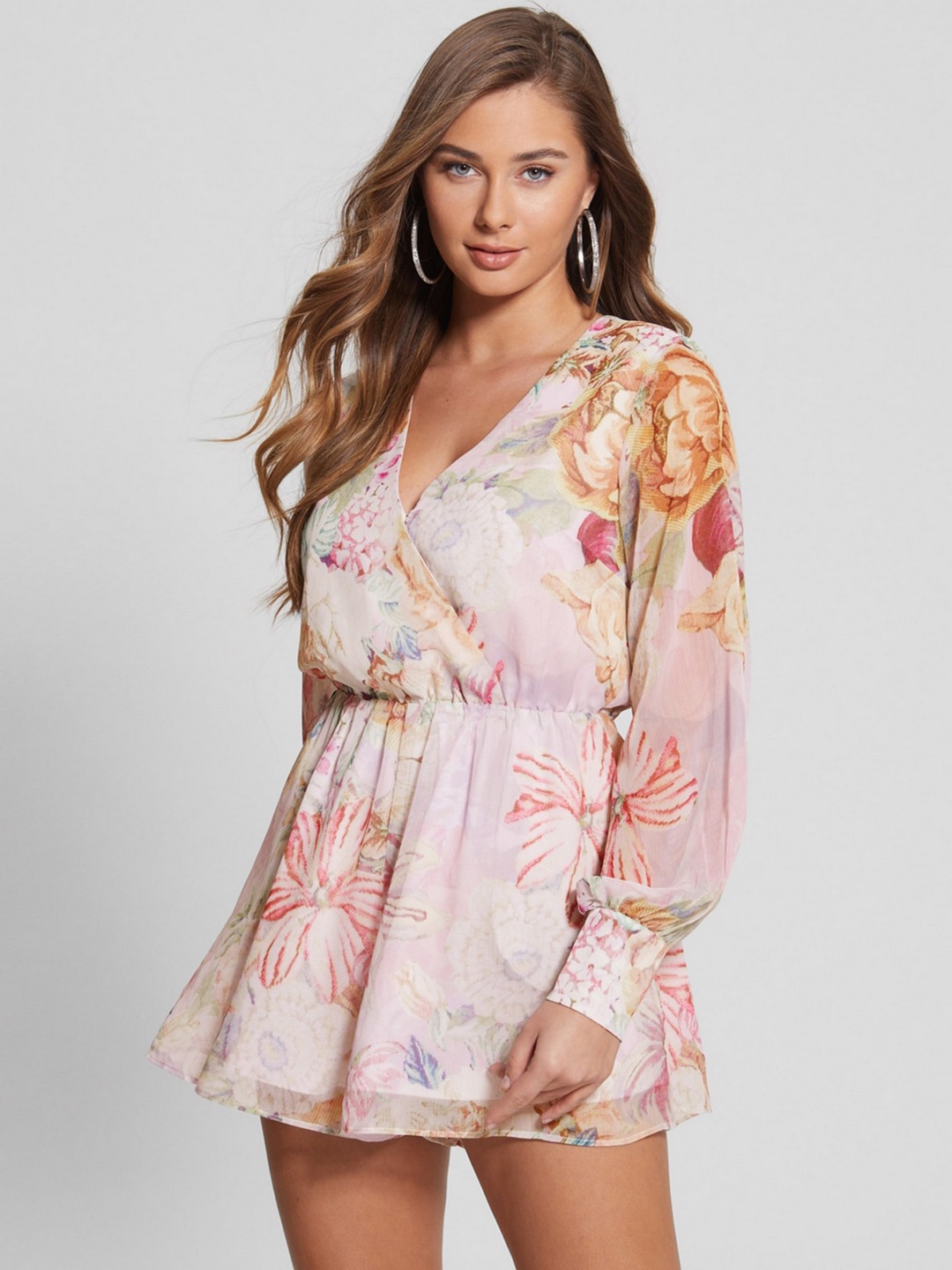 Pink Printed V-Neck Candis Romper
