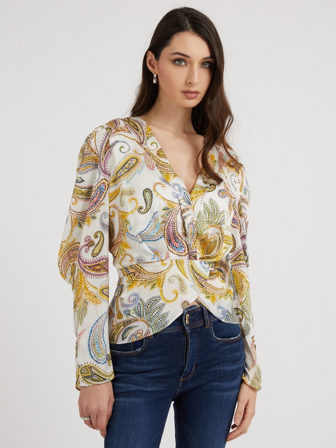 Multicolor Printed Shawl Collar Top