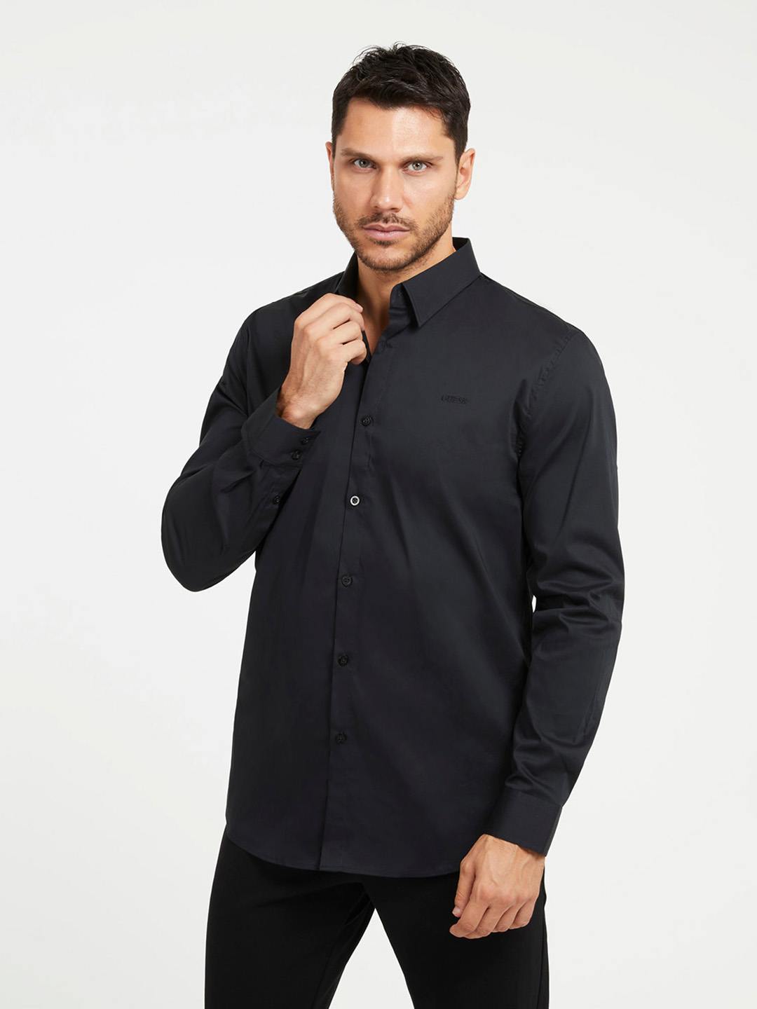 Black Solid Spread Collar Full Sleeves Shirt