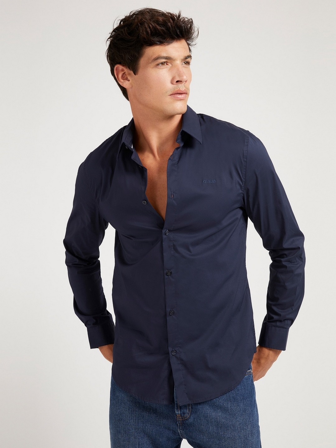 Blue Solid Spread Collar Full Sleeves Shirt