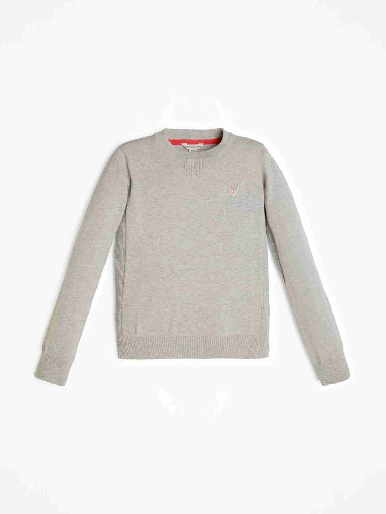 Grey Round Neck Full Sleeves Solid Sweater