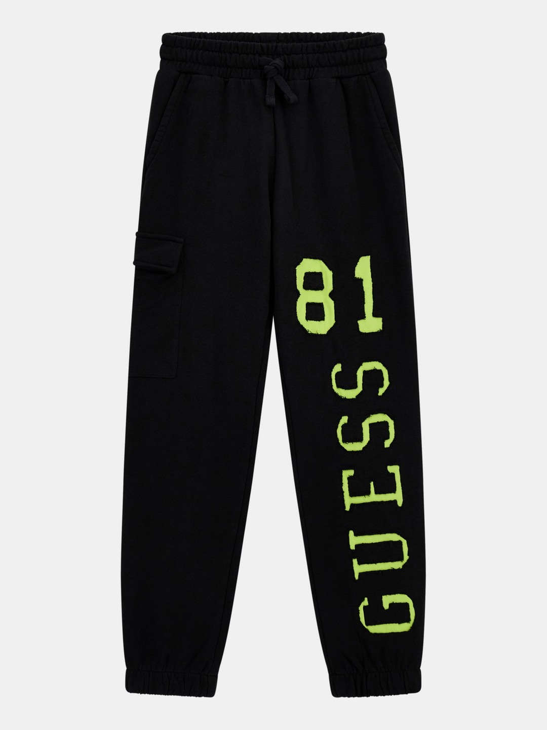Guess Boys Black Brand Logo Track Pants with Drawstring Closure
