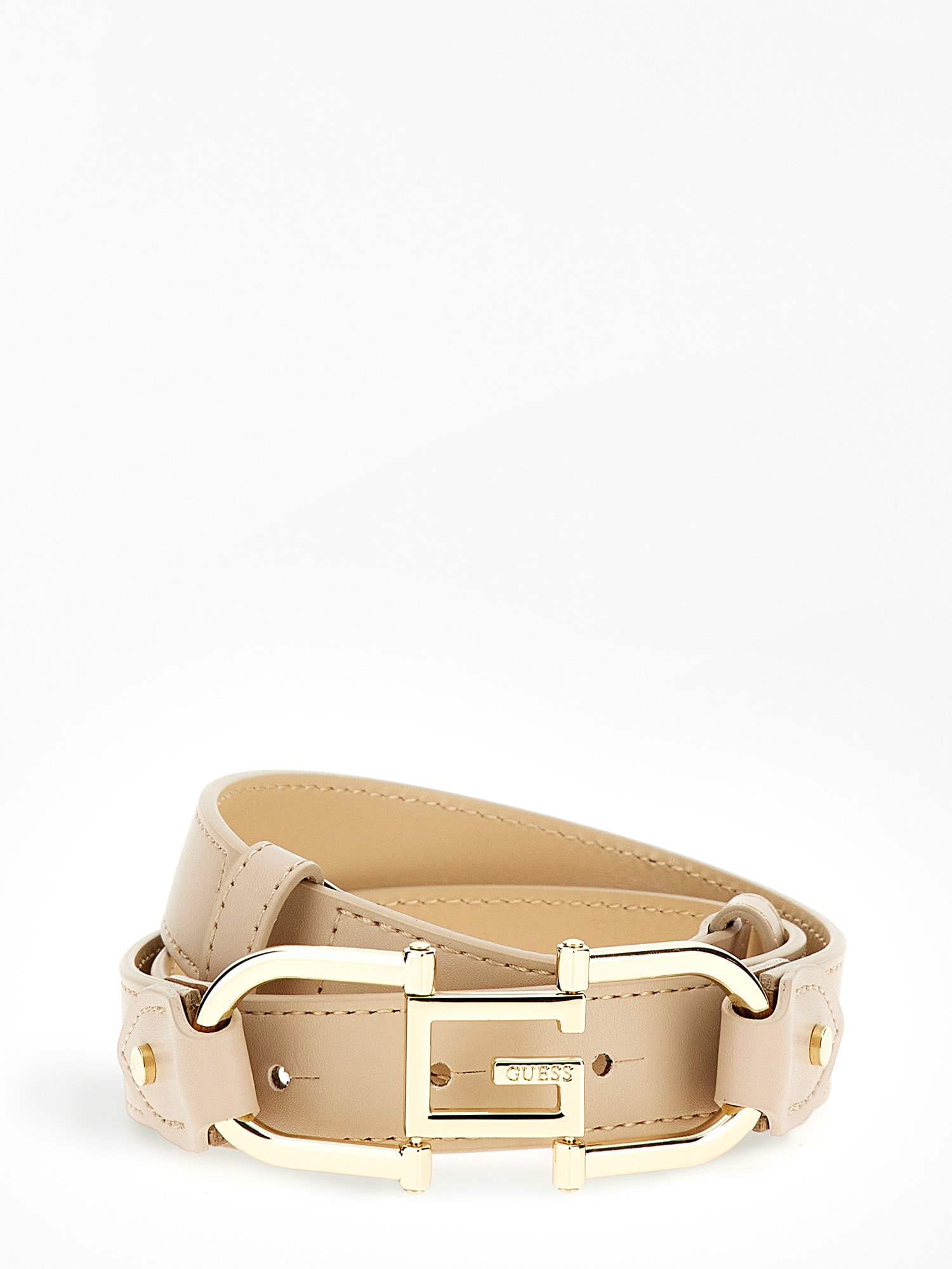 Women Beige Polyurethane Solid Alva Adjustable Belt With Pin Buckle