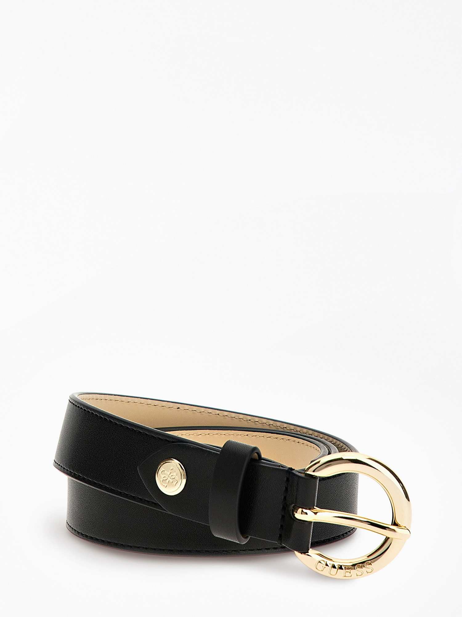 Women Black Polyurethane Solid Silvana Adjustable Belt With Tang Buckle