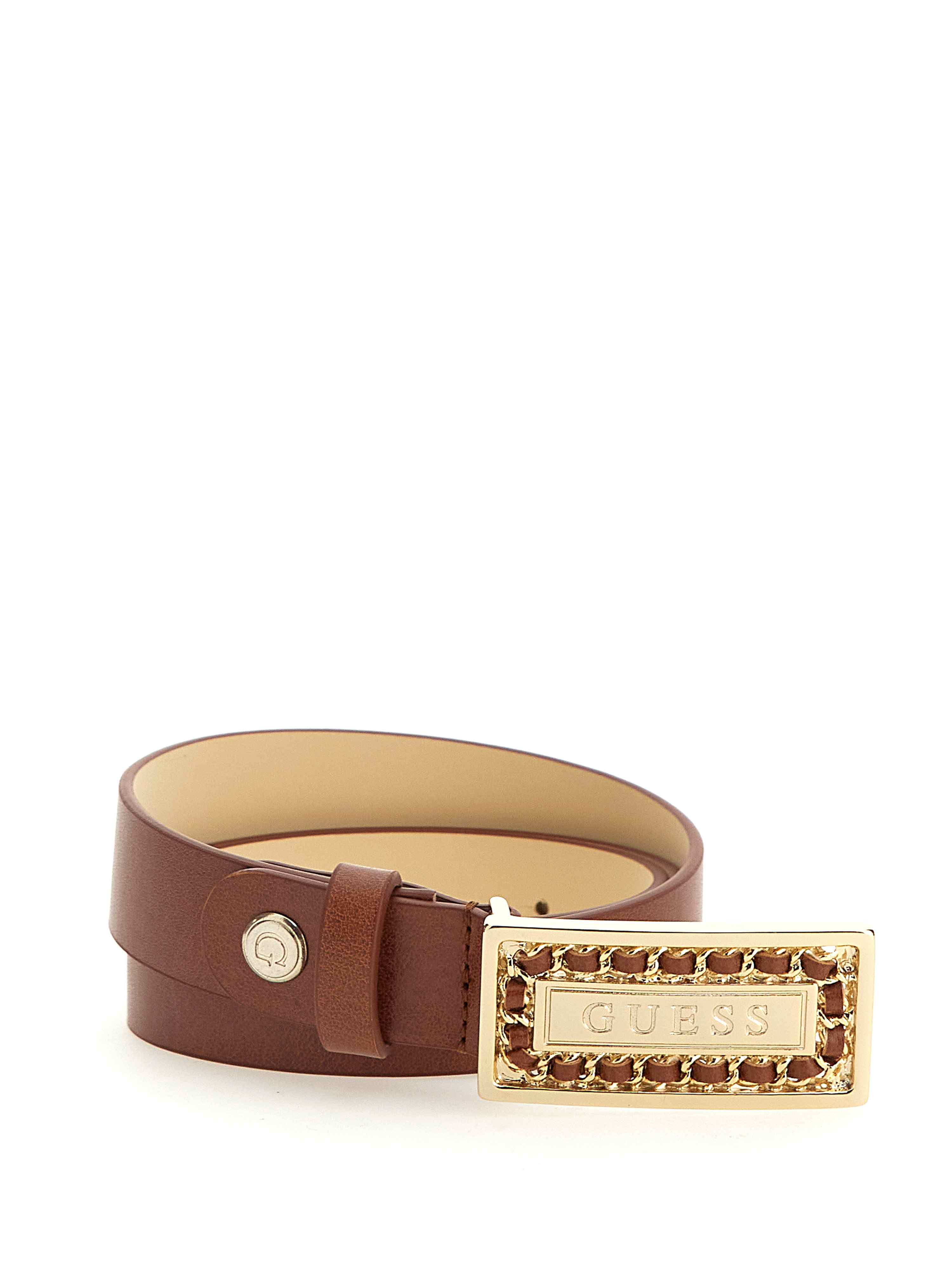 Women Brown Polyurethane Solid Belt With Rectangular Buckle
