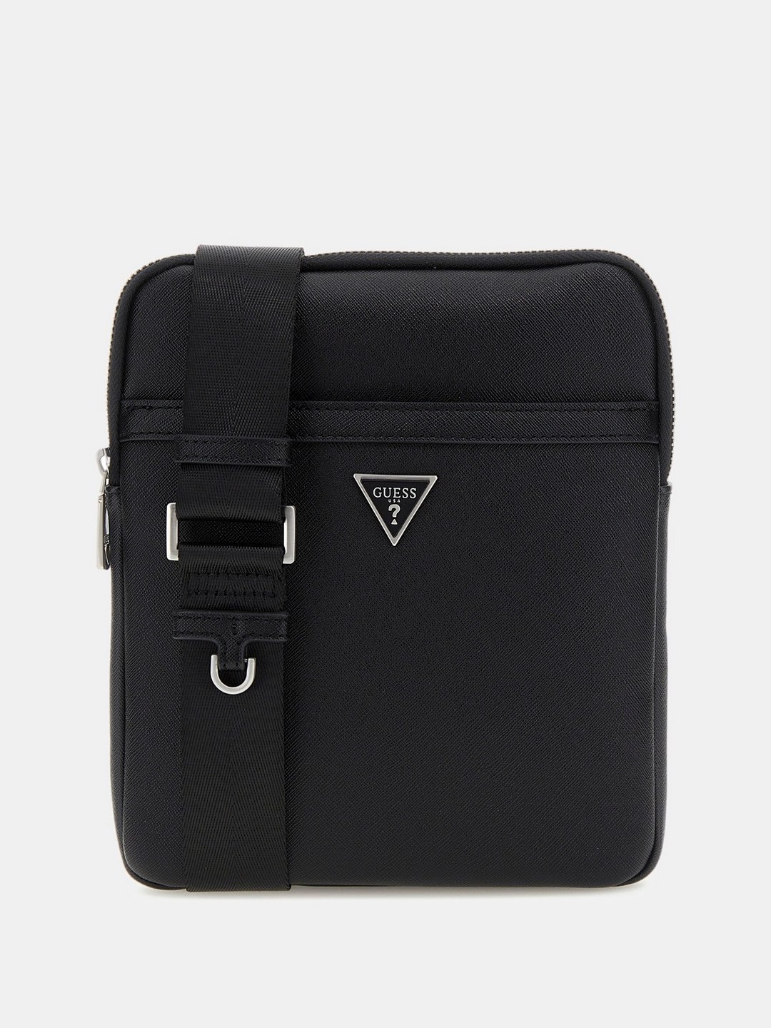 Black Solid PU Crossbody Bag