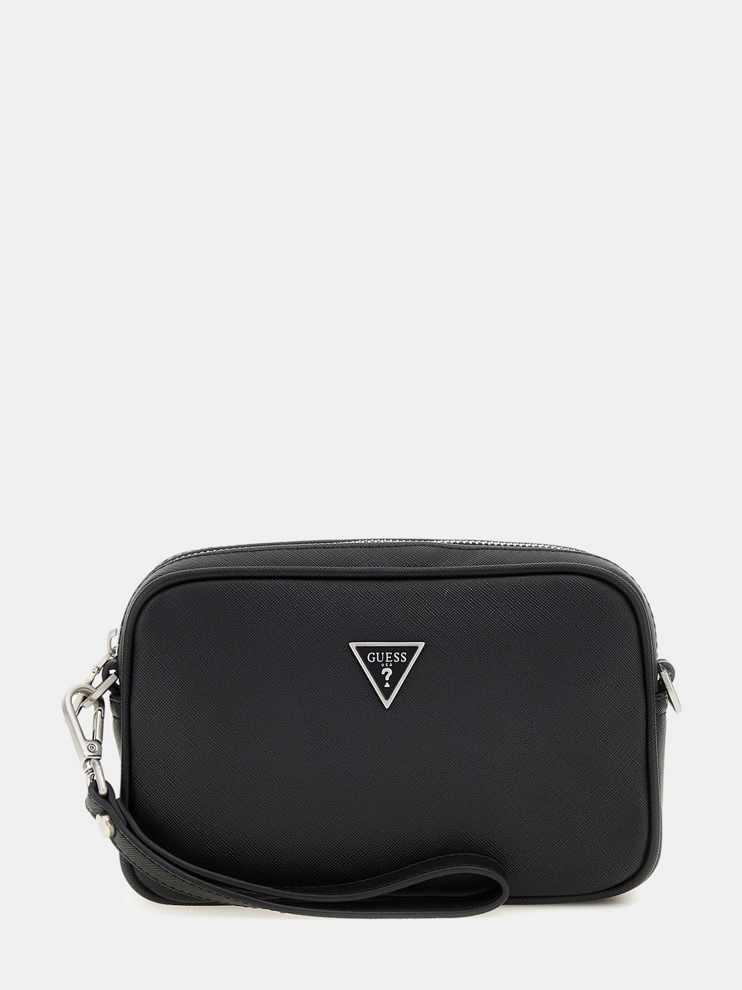 Black Solid PU Crossbody Bag