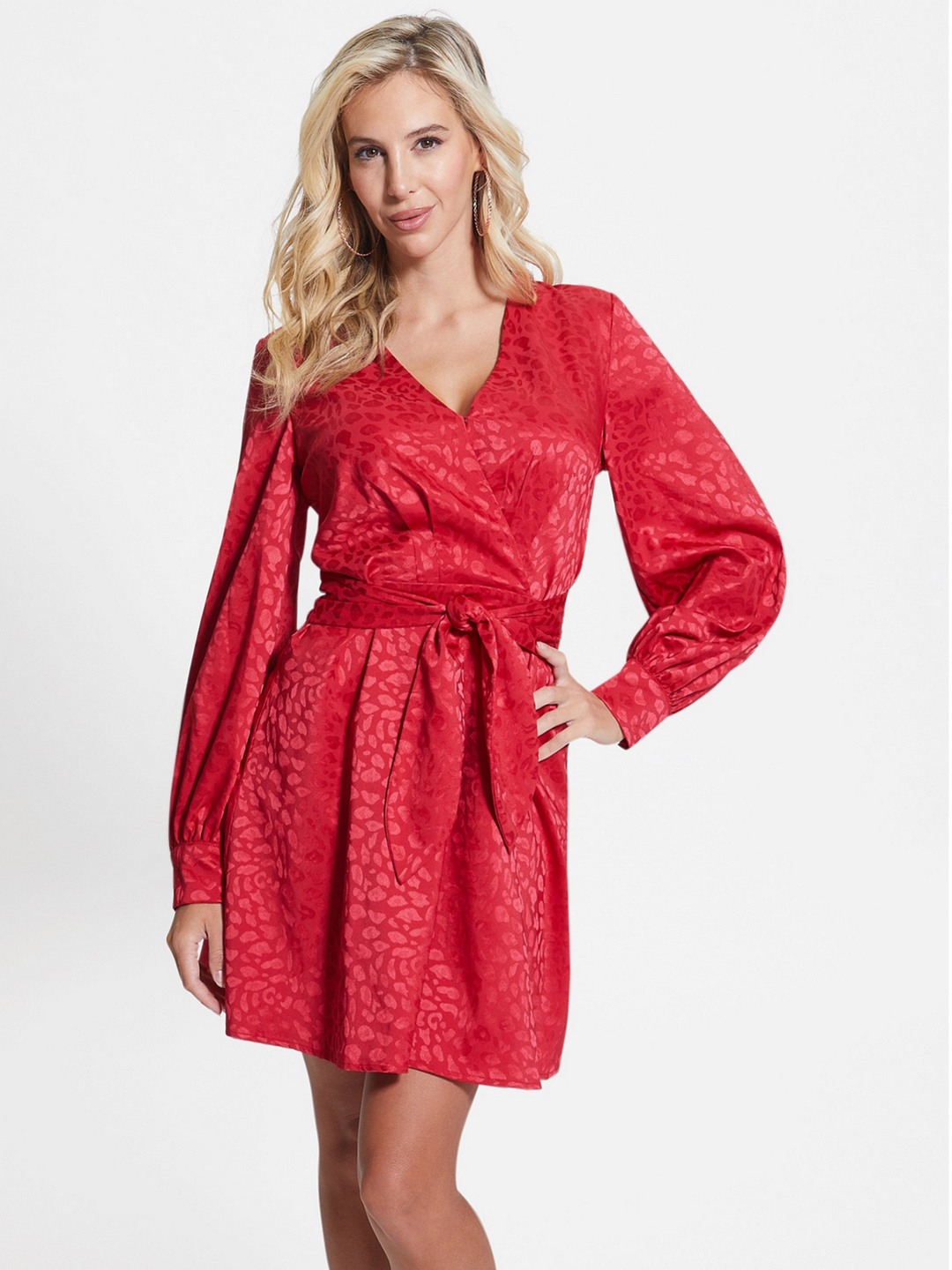 Red Polyester Blend Printed A-Line Dress