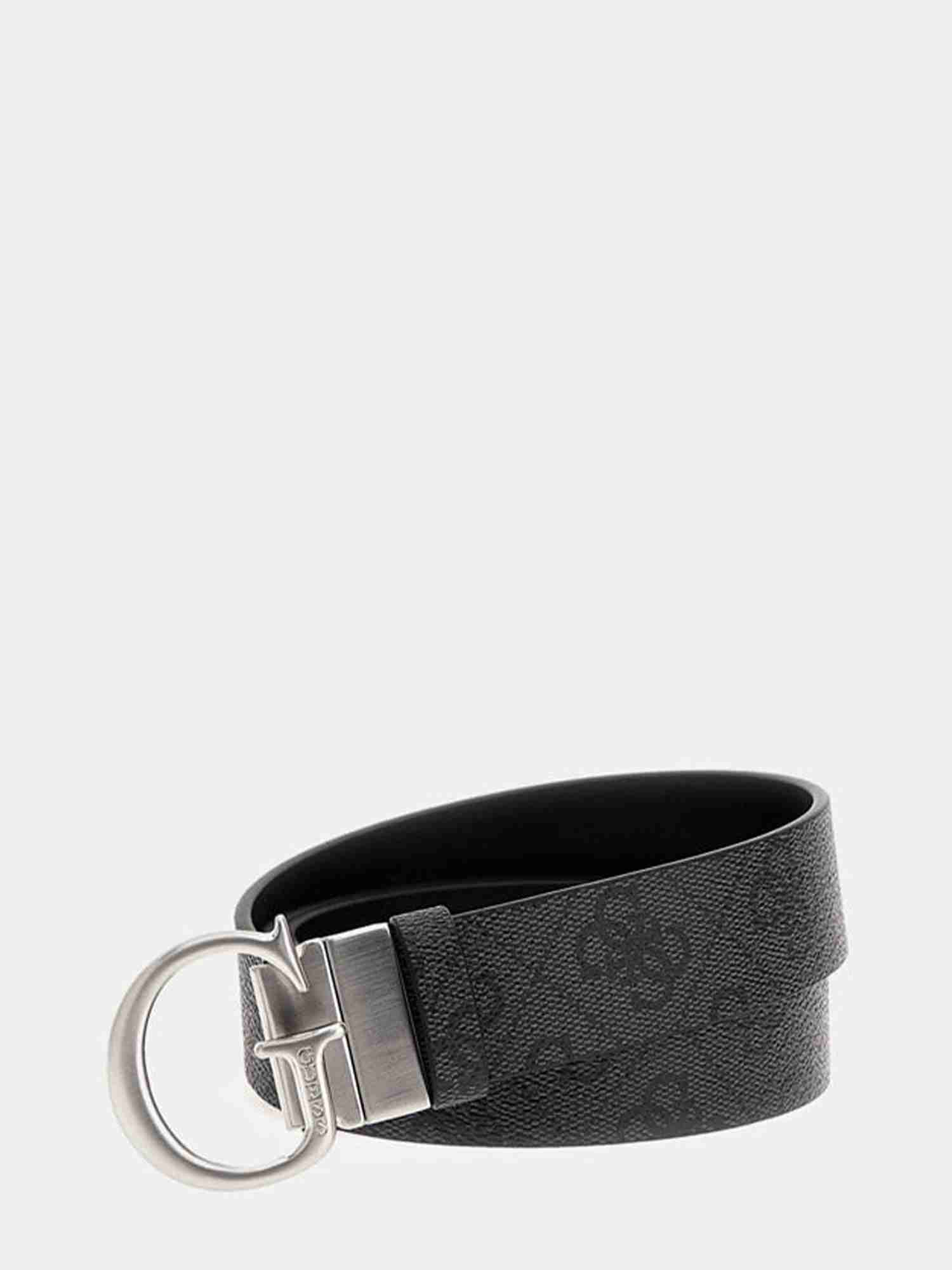 Men Black Grey Polyurethane Monogram Vezzola Reversible Belt with Pin Buckle