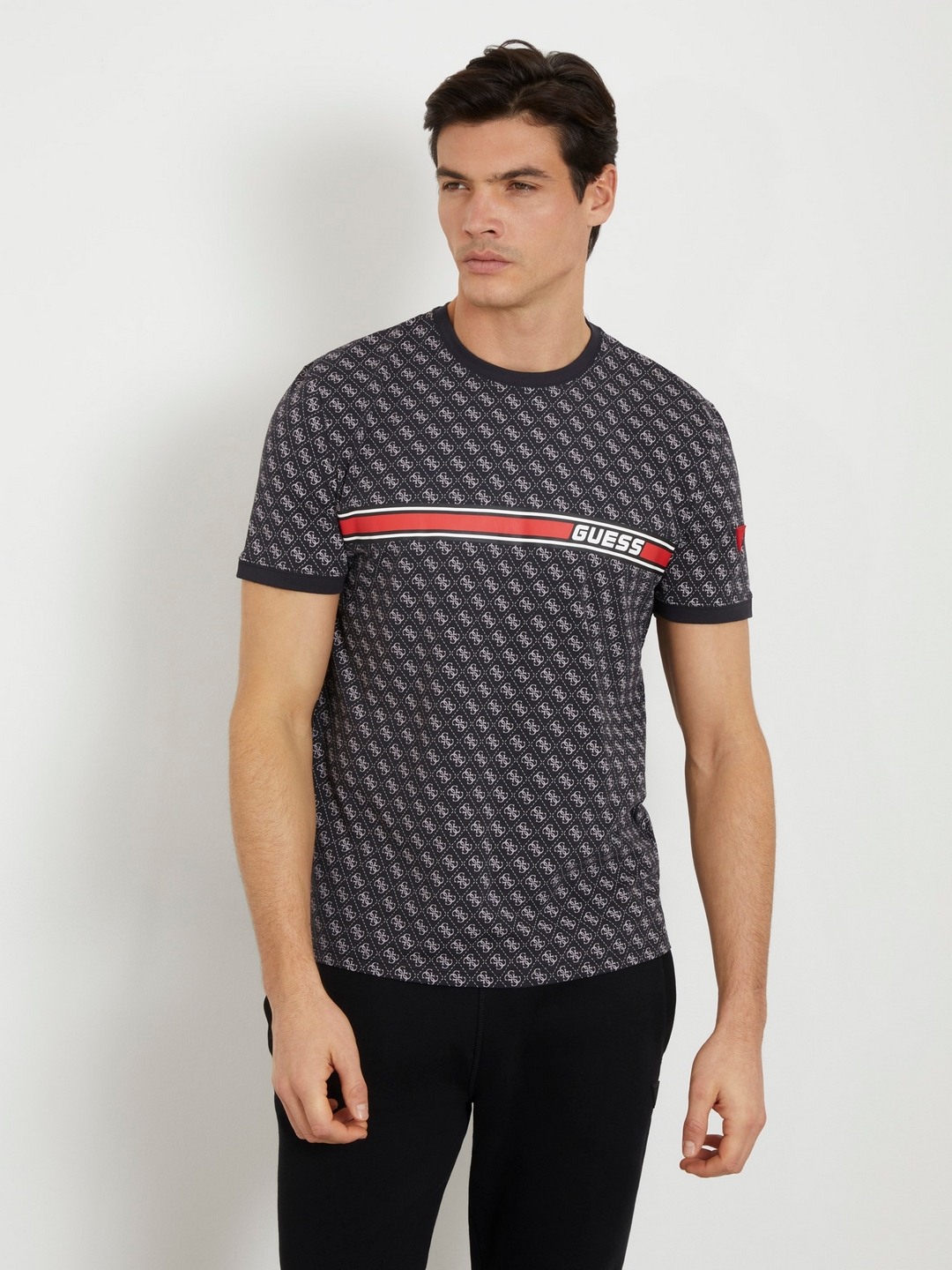 Navy Blue Printed Round Neck Short Sleeves T-Shirt