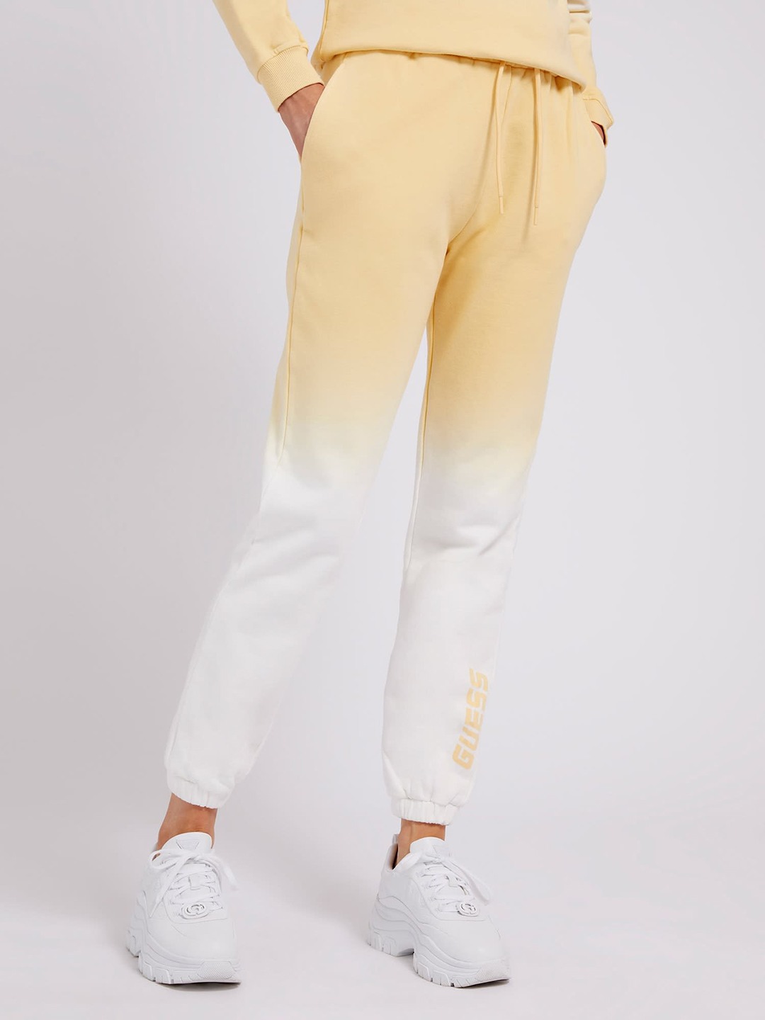 Yellow-White Polyester Blend Printed Jogger Pant