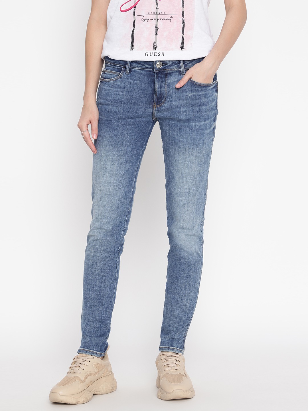 Blue Solid Skinny Fit Jeans