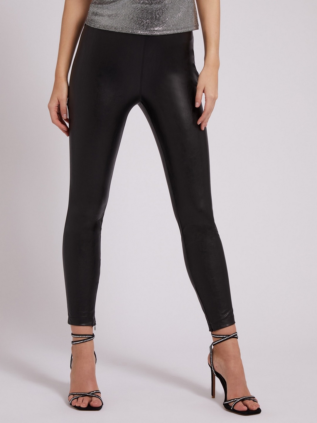 Black Polyurethane Solid Leggings