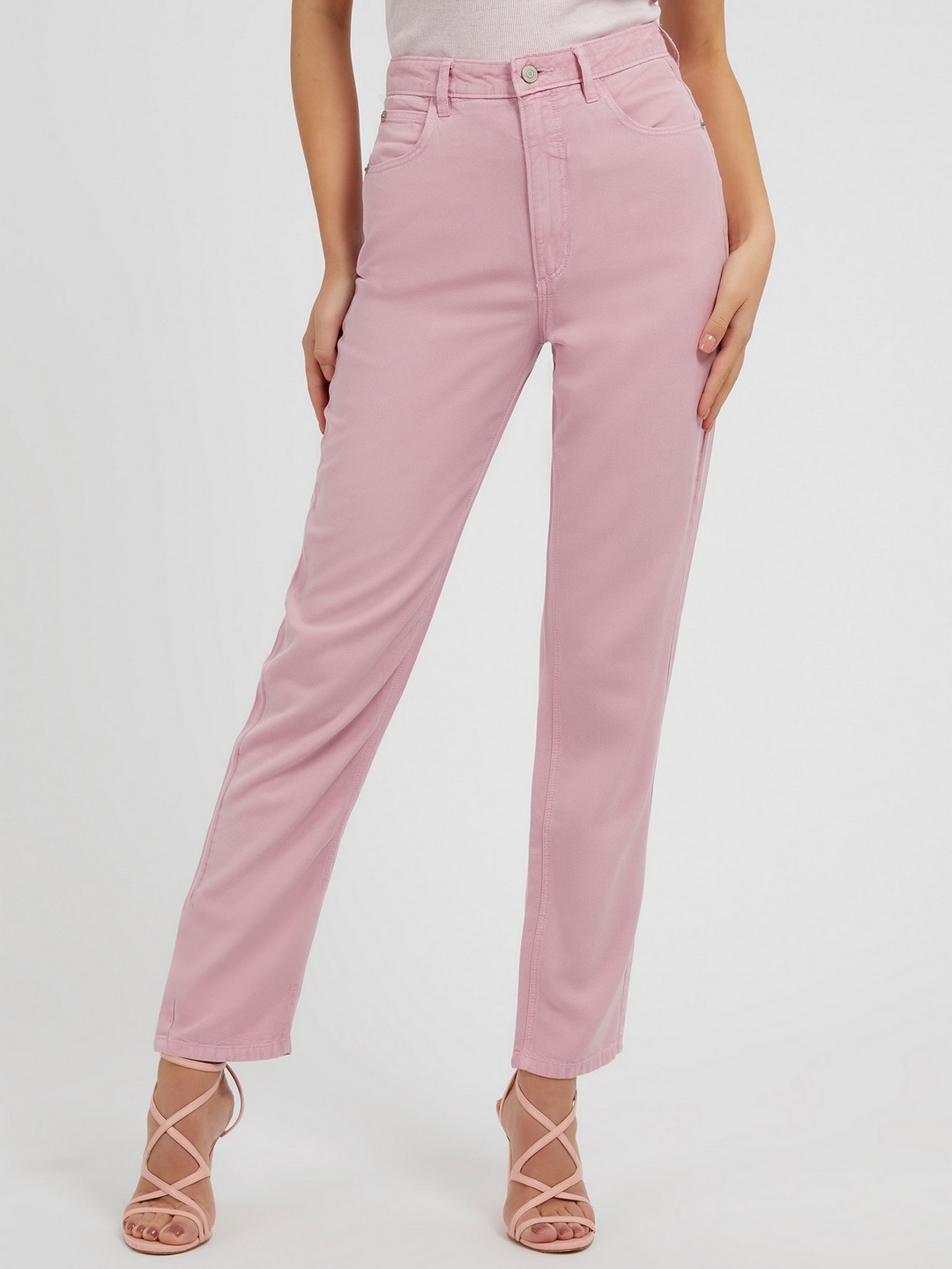 Pink Solid High-Rise Regular Fit Jeans