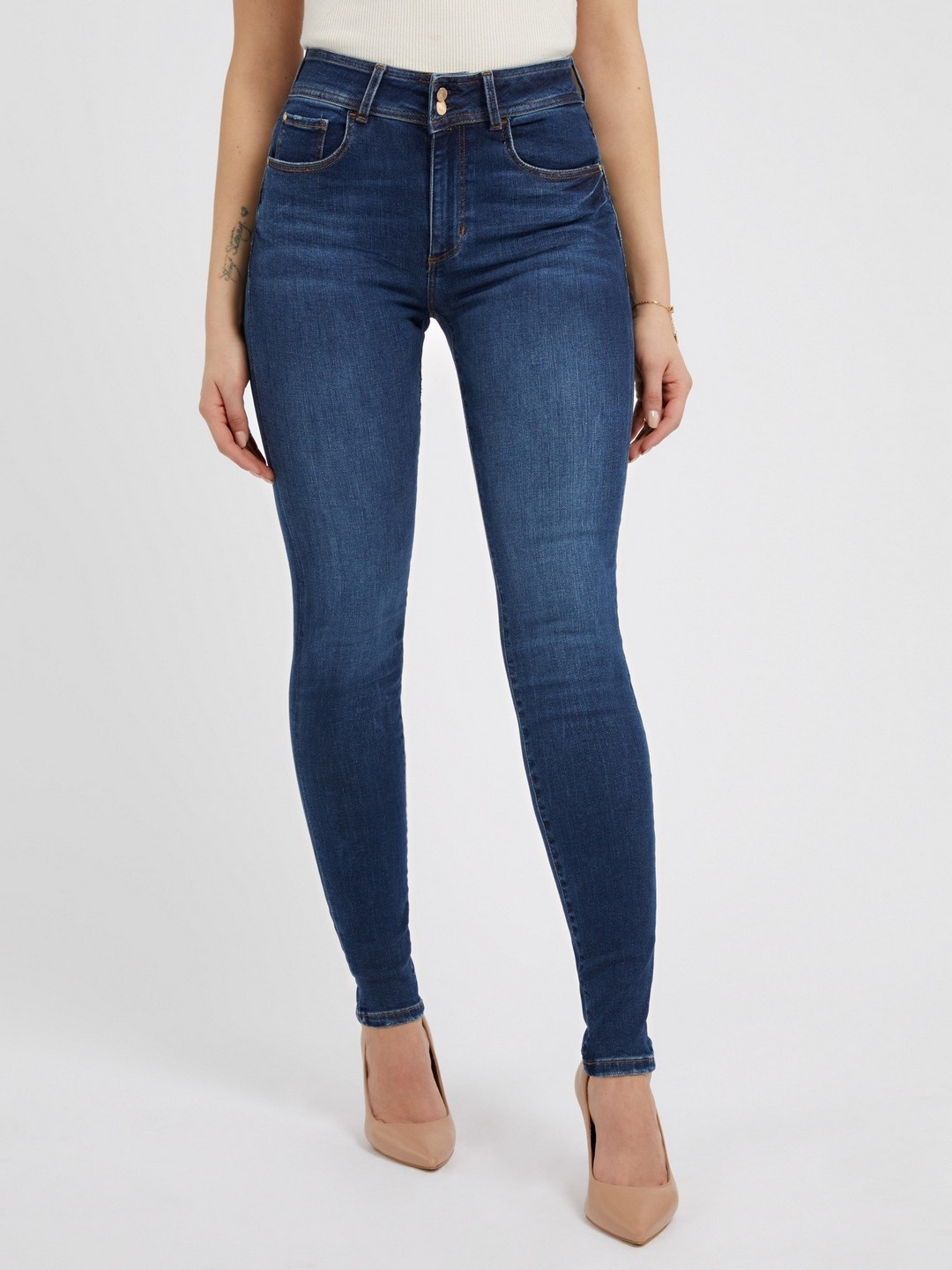 Blue Washed High-Rise Full Length Jeans