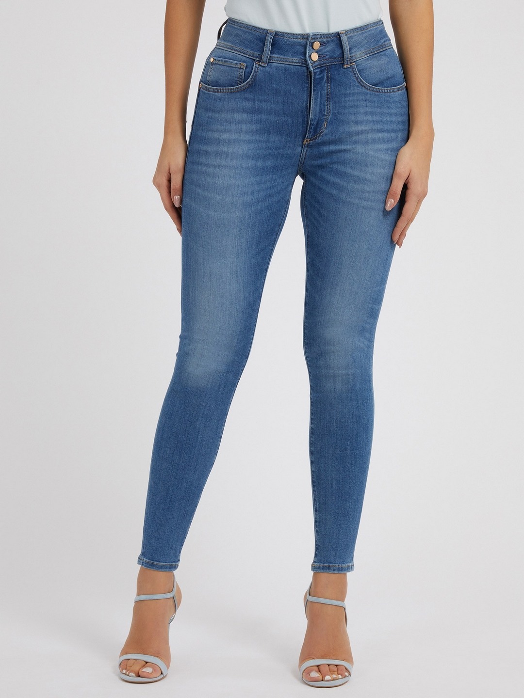 Blue Cotton Blend Solid Skinny Fit Jeans
