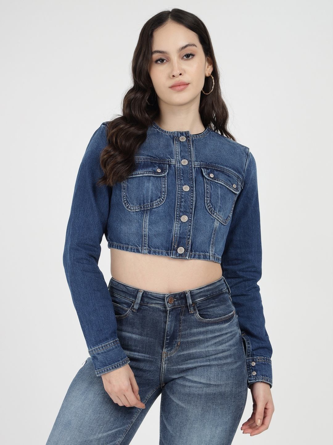 Alder Embellished Round Neck Full Sleeve Denim Jacket