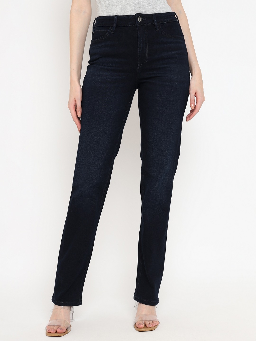 Blue Solid High-Rise Full Length Jeans
