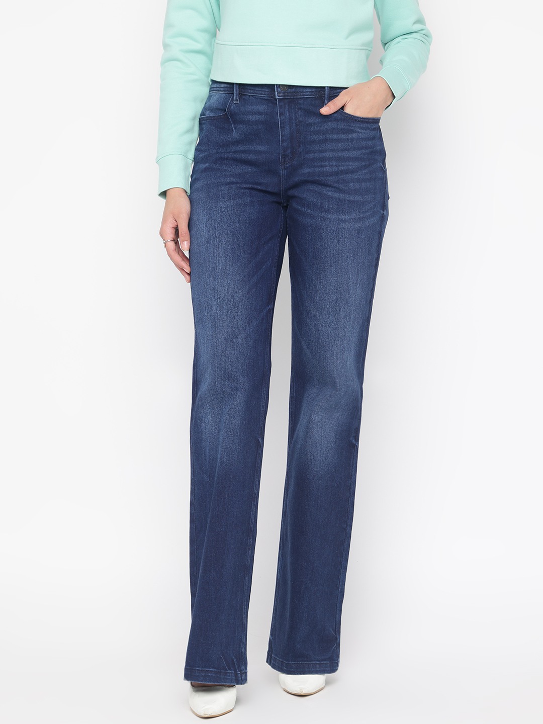 Dark Blue Solid Skinny Bootcut Jeans