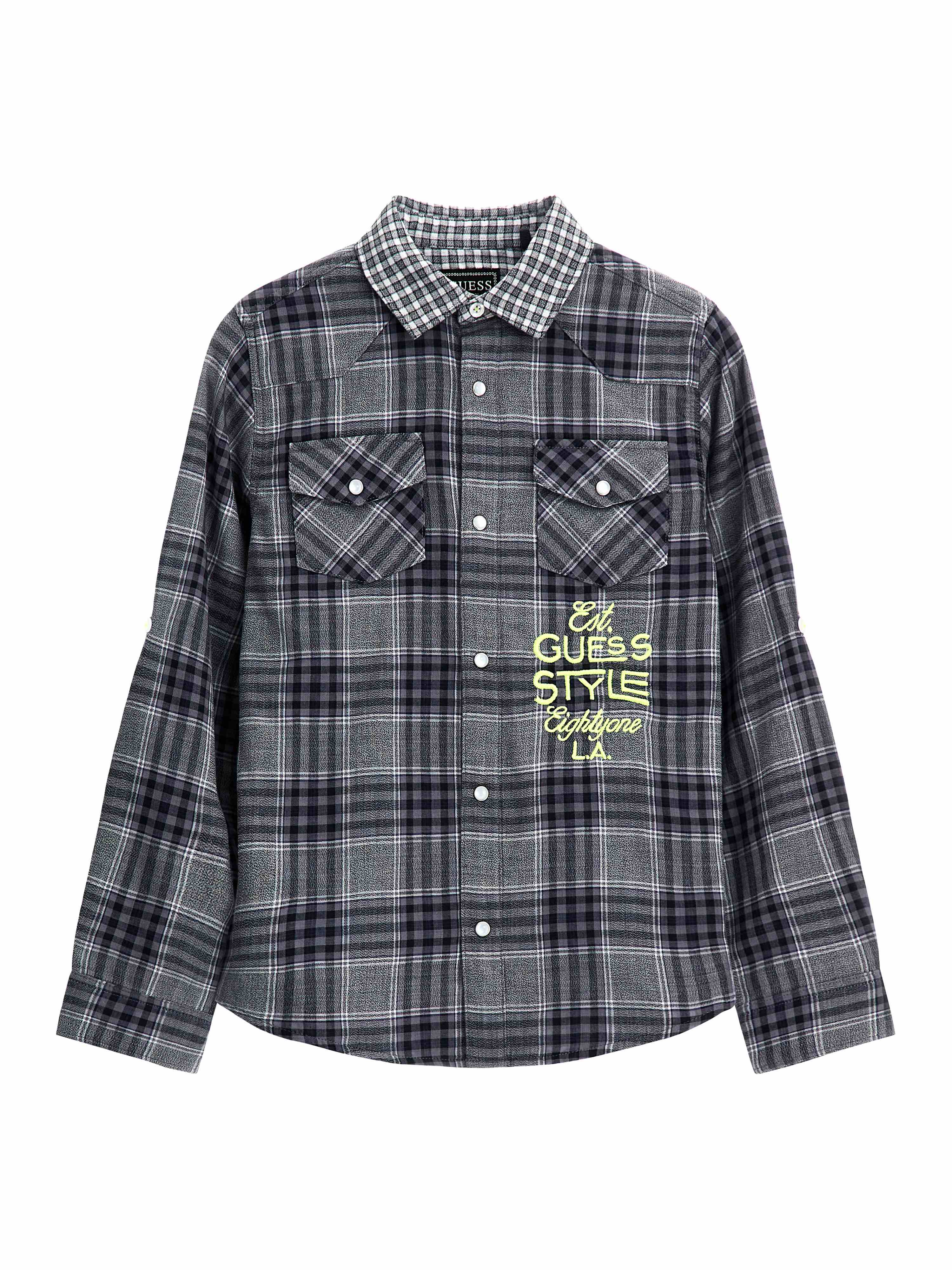 Grey Spread Collar Full Sleeves Checked Shirt