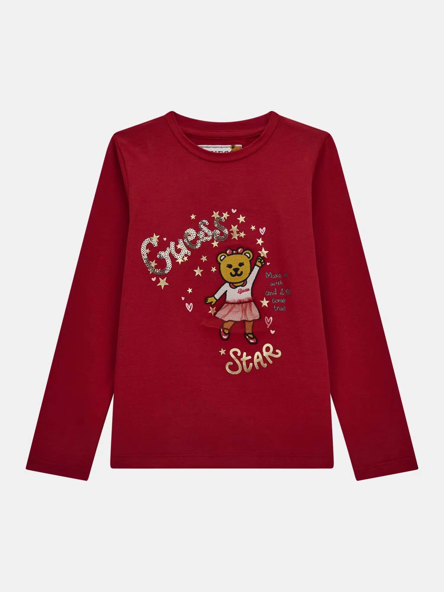 Red Round Neck Full Sleeves Embellished T-Shirt