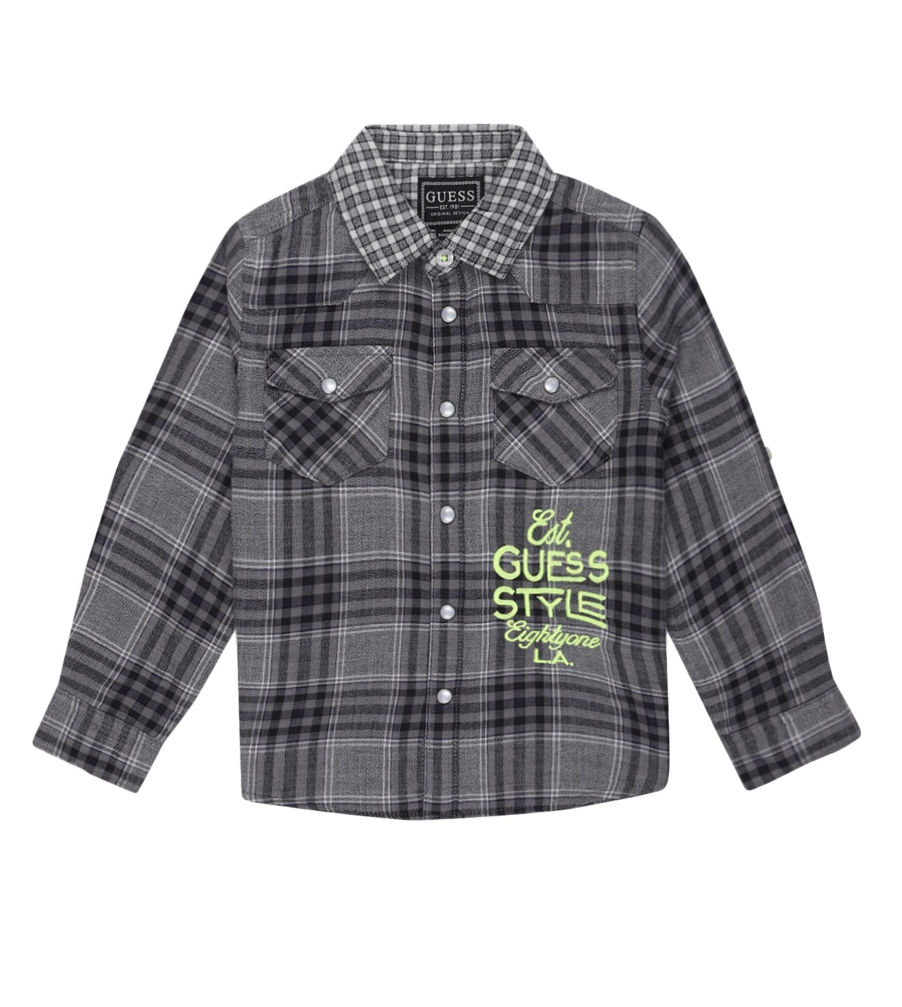 Guess Grey Cotton Checks Boys Casual Shirts