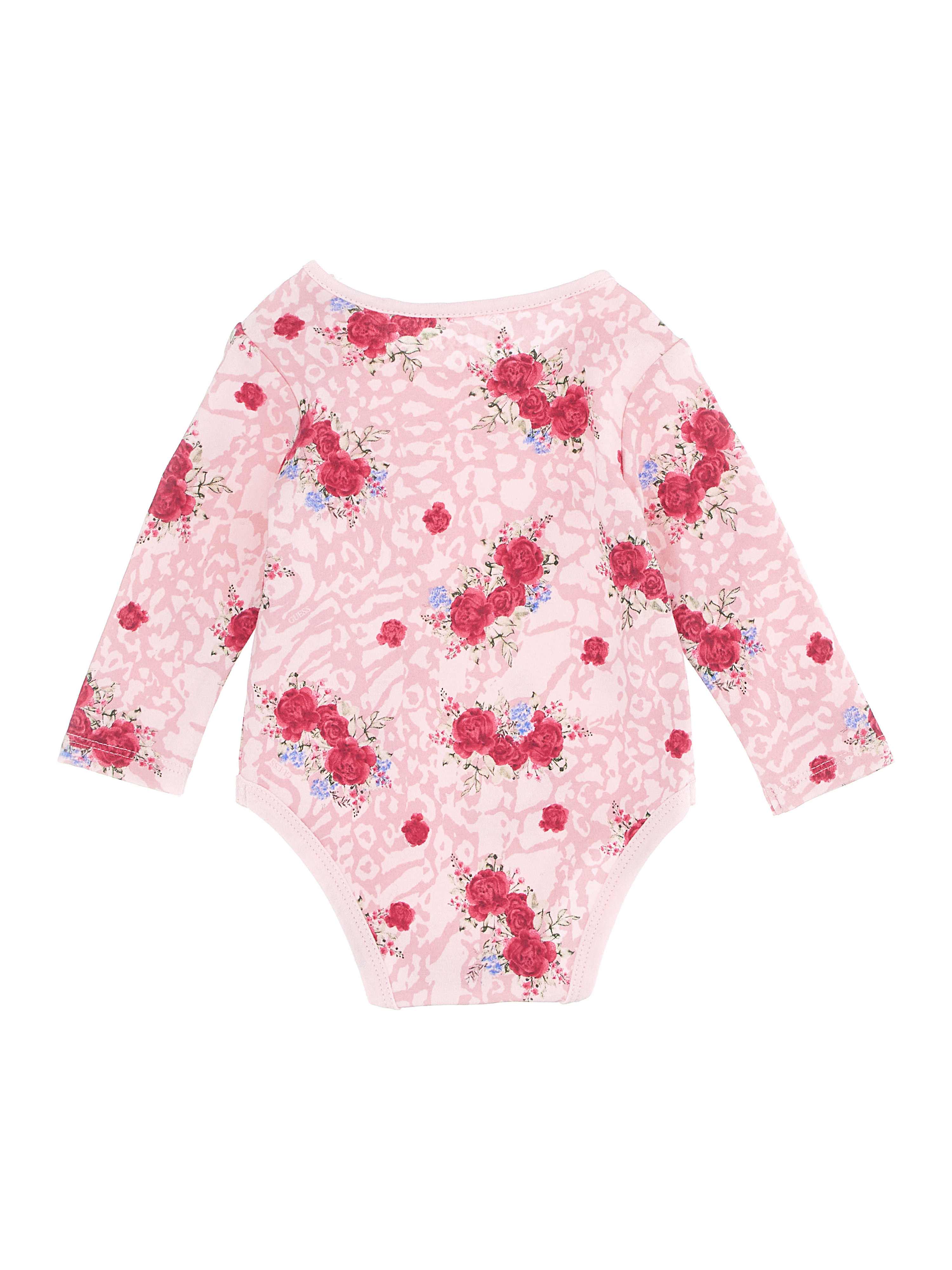 Pink Round Neck Full Sleeves Printed Bodysuits