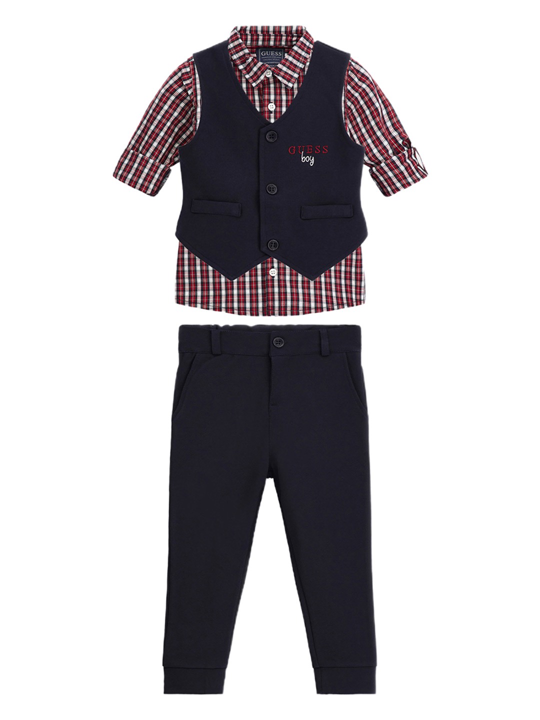 Blue Spread Collar Full Sleeves Checked Clothing Set