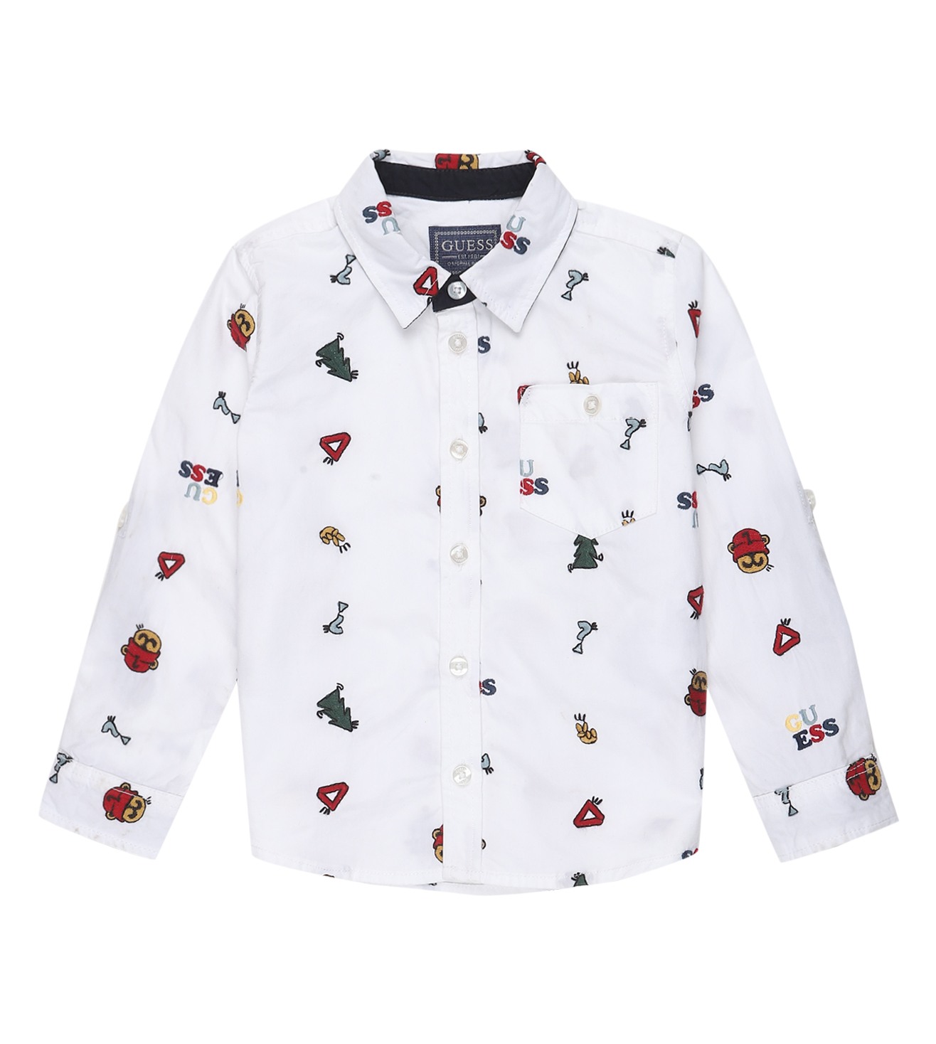 White Spread Collar Full Sleeves Printed Shirt