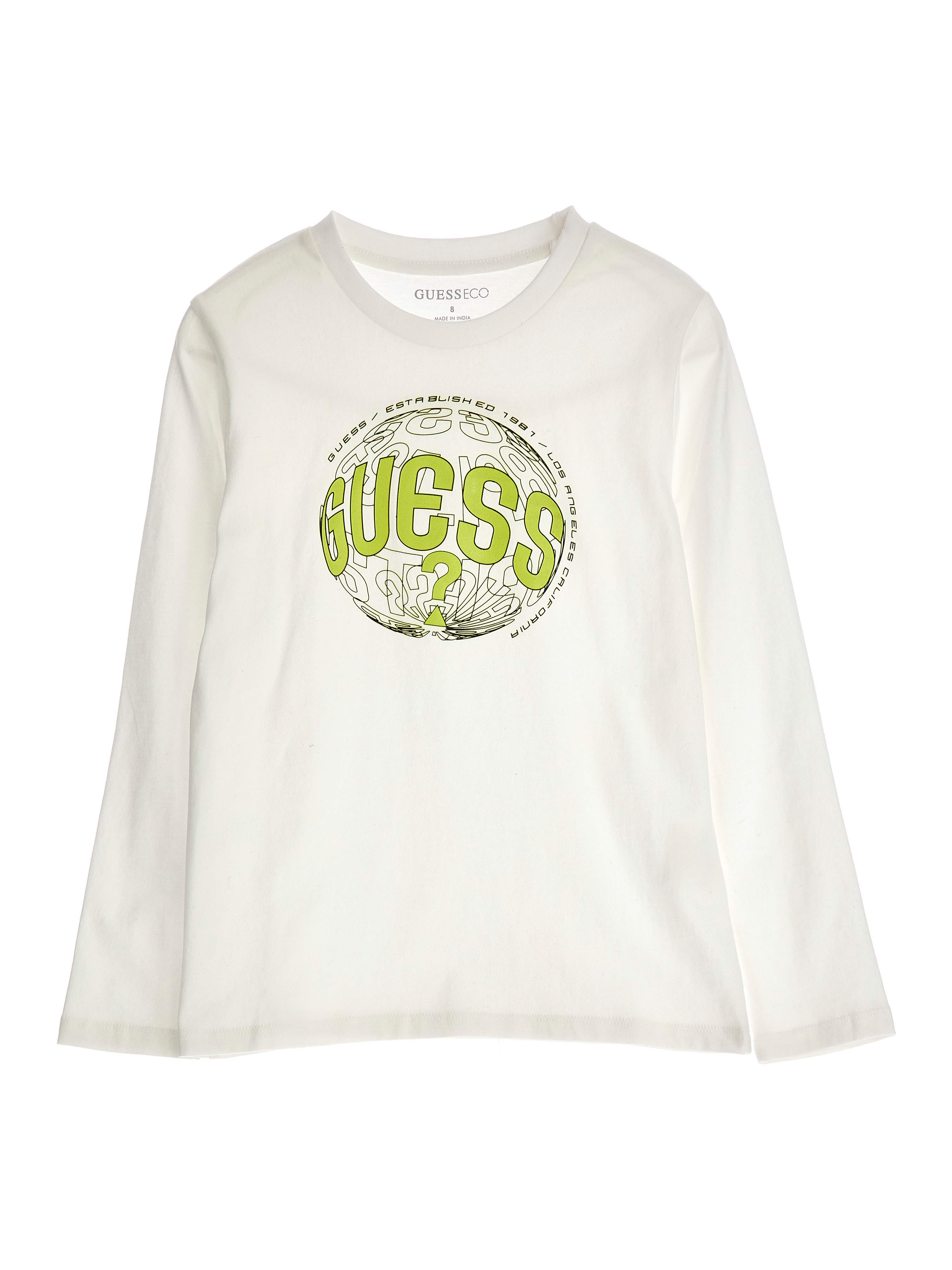 White Round Neck Full Sleeves Printed T-Shirt