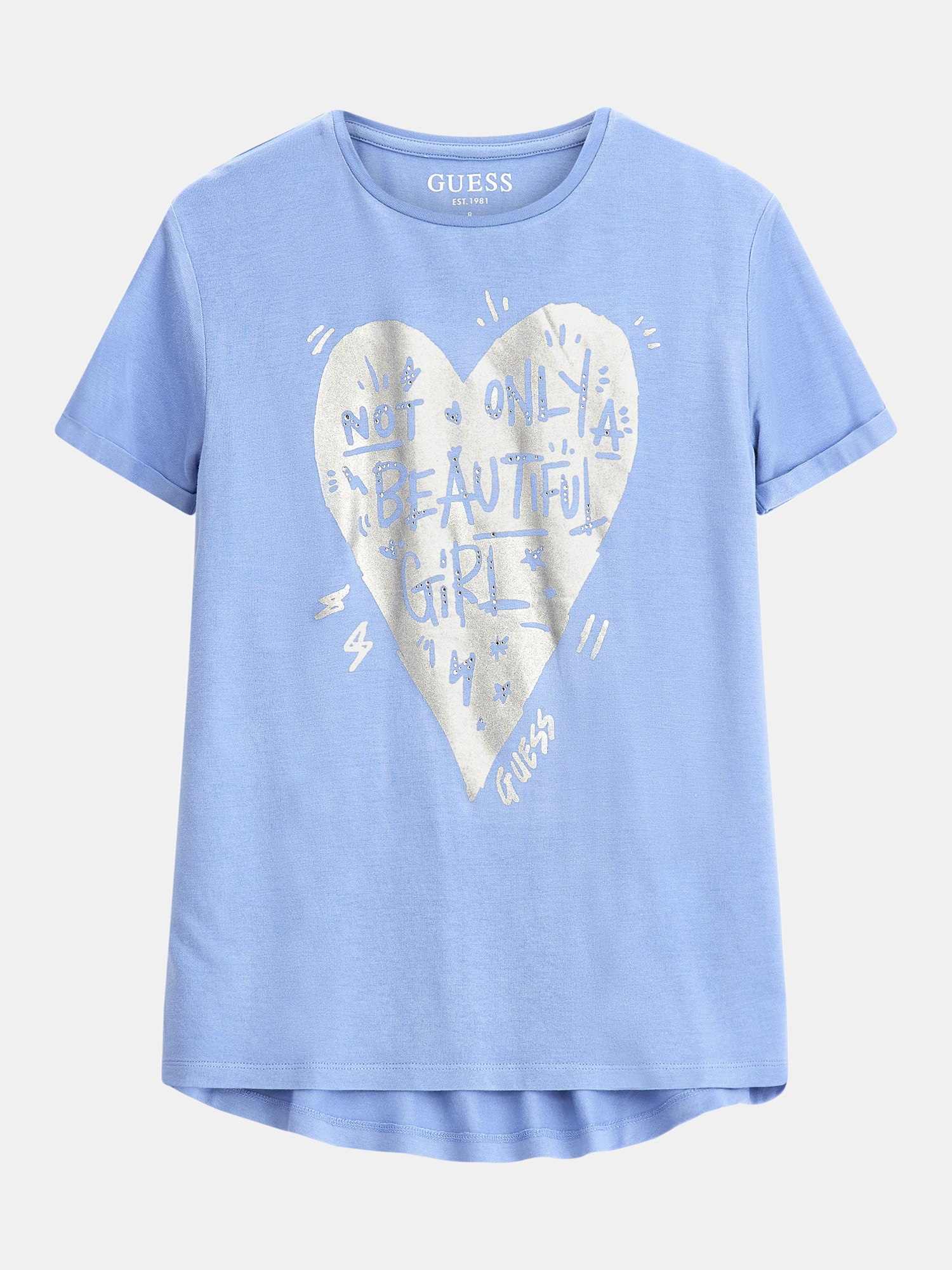 Blue Round Neck Short Sleeves Printed T-Shirt