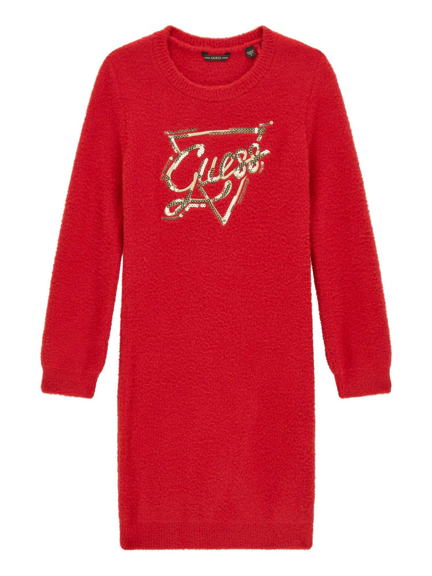 Red Round Neck Full Sleeves Embellished Winter Dress