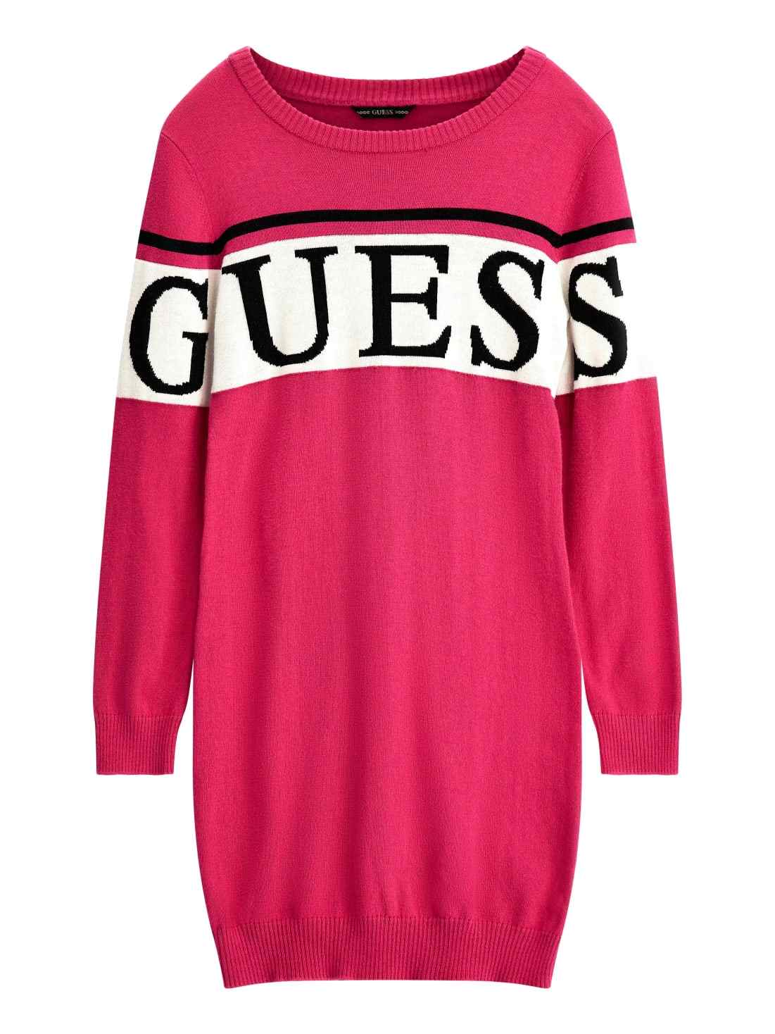 Fuchsia Round Neck Full Sleeves Color Blocked Winter Dress