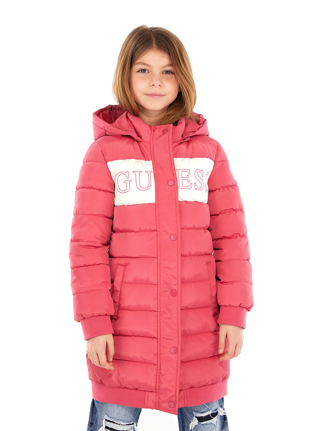 Pink Full Sleeves Color Blocked Puffer Jacket